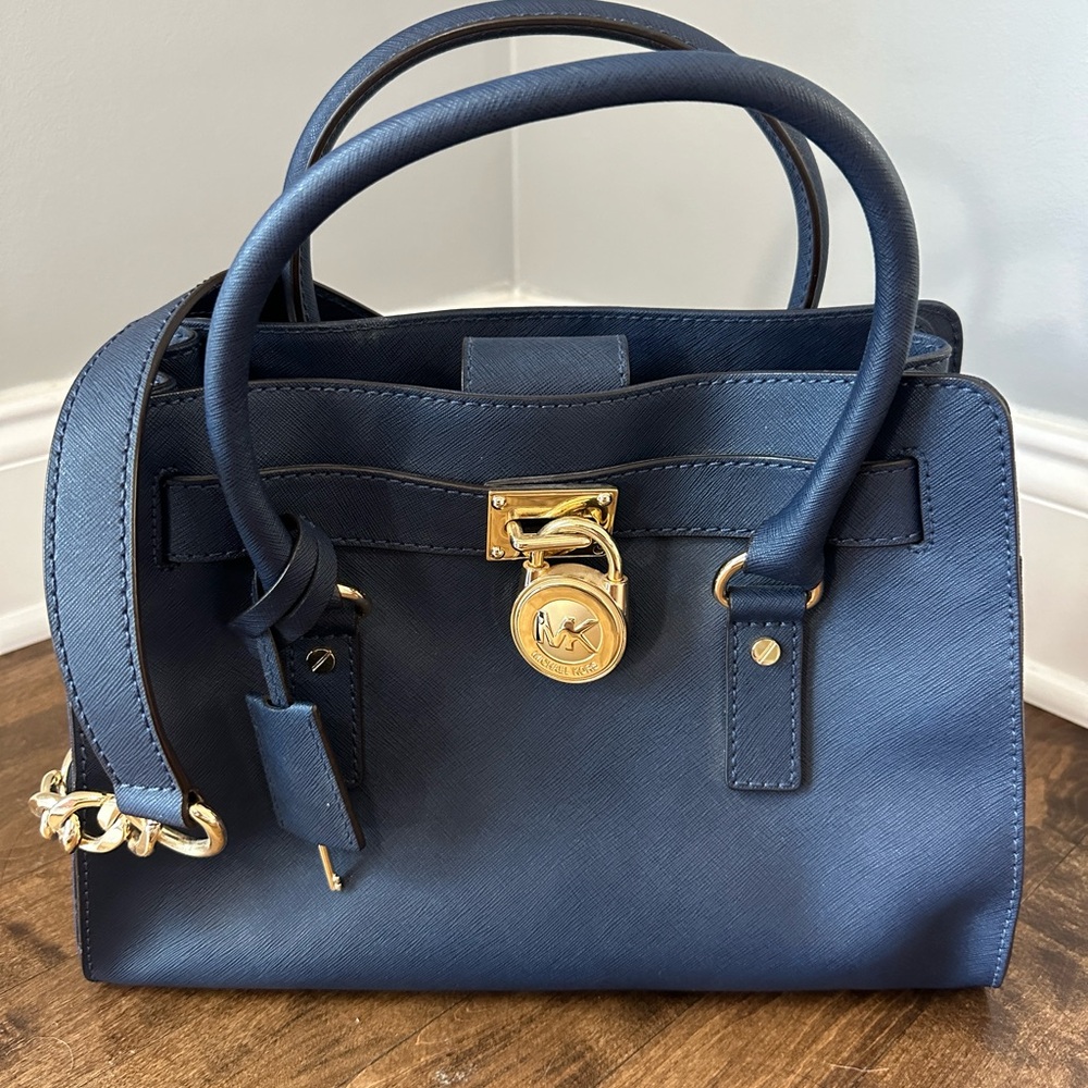 Michael Kors Hamilton leather satchel in navy